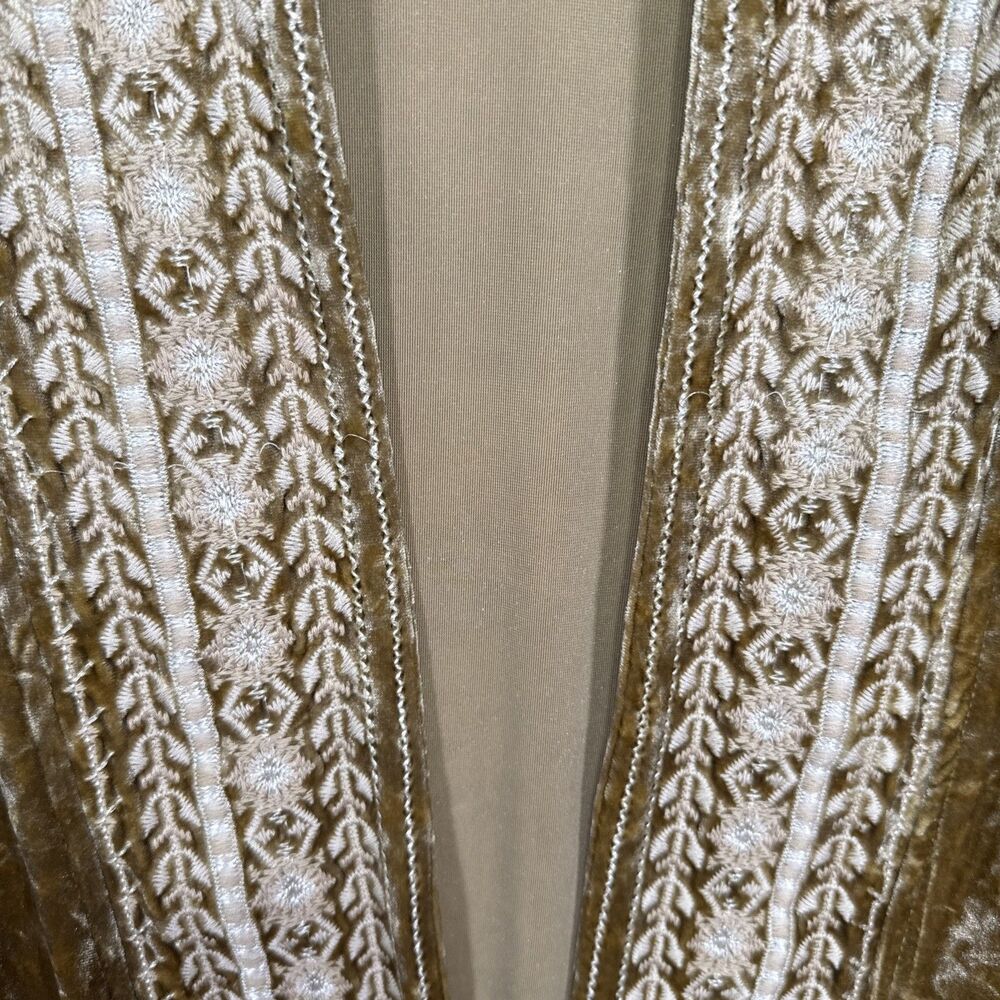 Andree By Unit Gold Velvet Embroidered Open Cardigan Waterfall Medium Boho - Picture 10 of 10